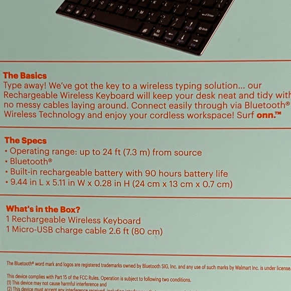Onn Rechargeable Bluetooth Wireless Keyboard for Tablets Laptops and Smartphones - Picture 3 of 4